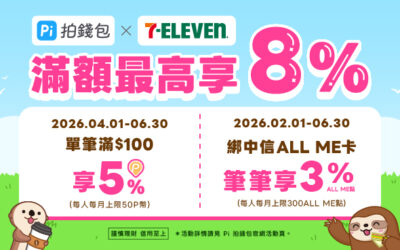 7-ELEVEN 最高享8%🌹 Pi 拍錢包消費滿$100享5%P幣回饋