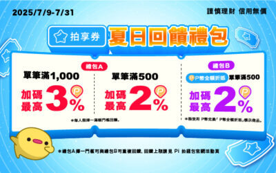 拍享券夏日回饋禮包🎁滿額最高8%回饋+P幣放大回饋最高2%