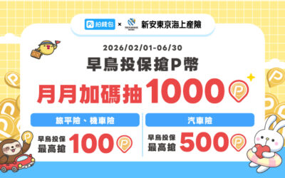 Pi 拍錢包 Ｘ 新安東京海上產險 早鳥投保搶最高500P幣 月月加碼抽1000P幣